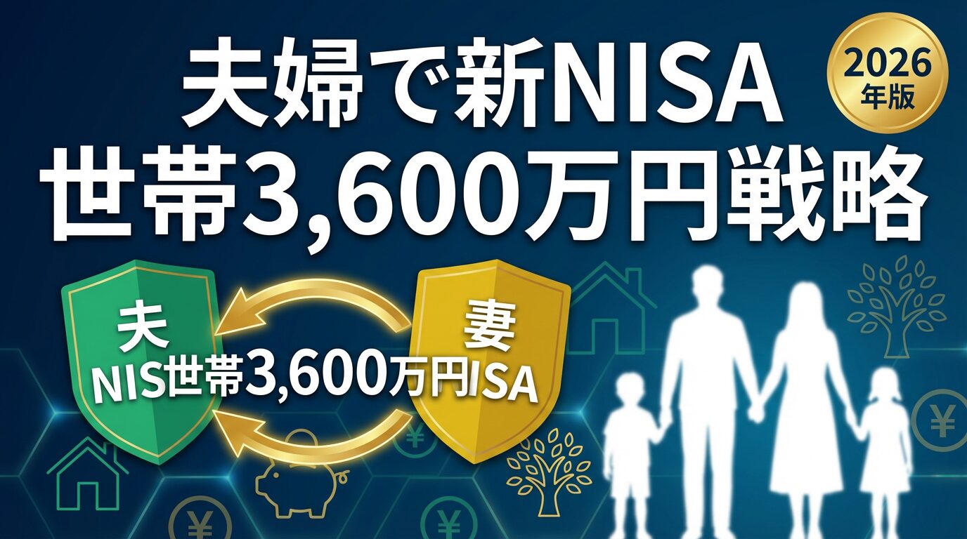 夫婦で新NISAを活用して世帯3,600万円の非課税枠を最大化する戦略を解説したイメージ図【2026年最新・専業主婦・共働き・こどもNISA対応】
