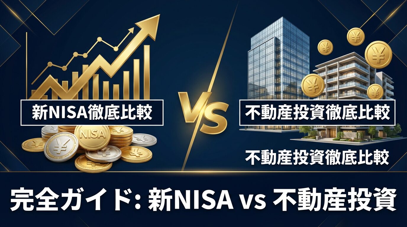 新NISAと不動産投資どちらが得か完全比較｜8項目比較・200万円シミュレーション・J-REIT第3の選択肢・2026年金利上昇の影響を図解
