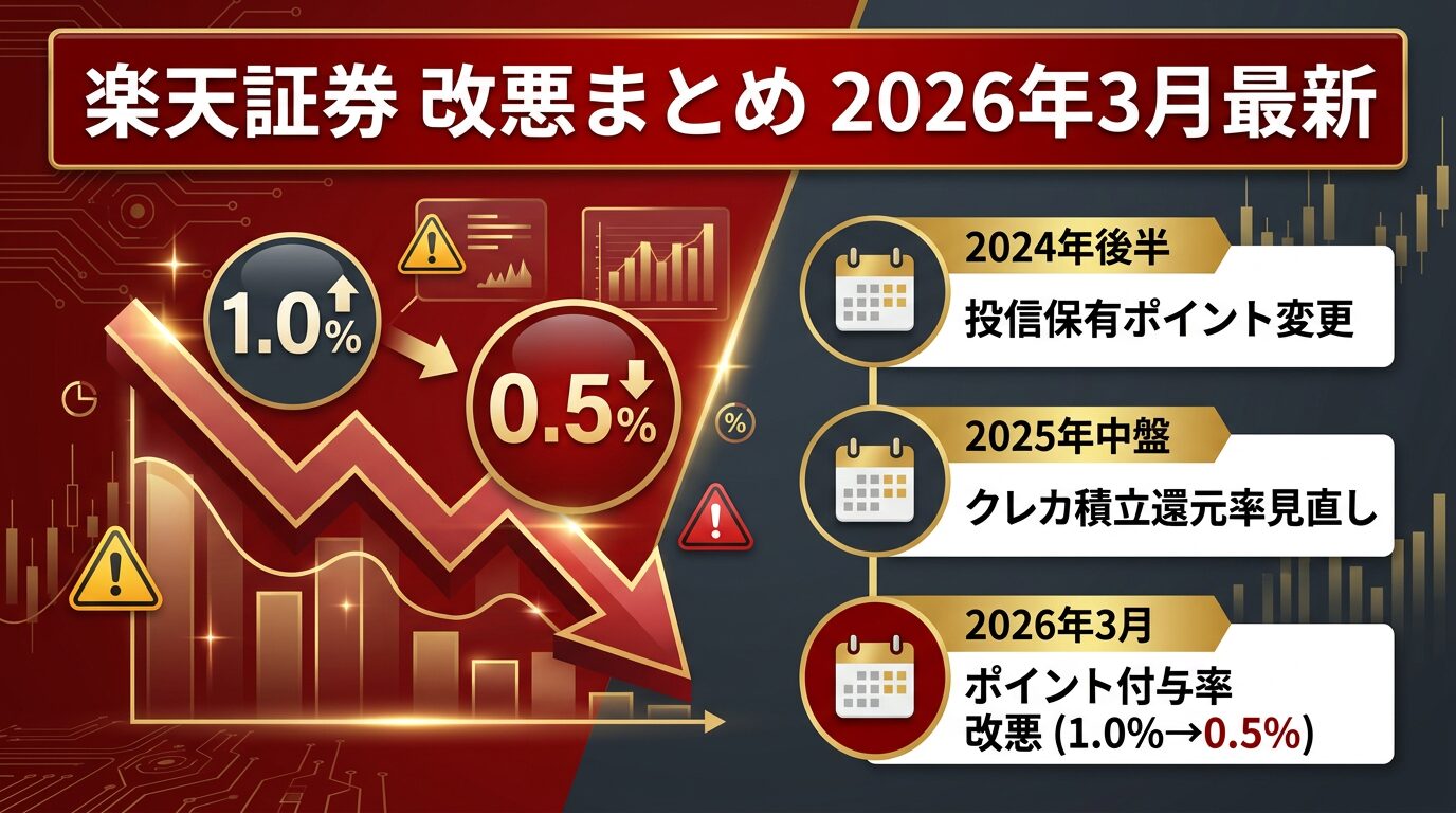 楽天証券の改悪2026年まとめ｜クレカ積立ポイント還元率の変遷と乗り換え比較表